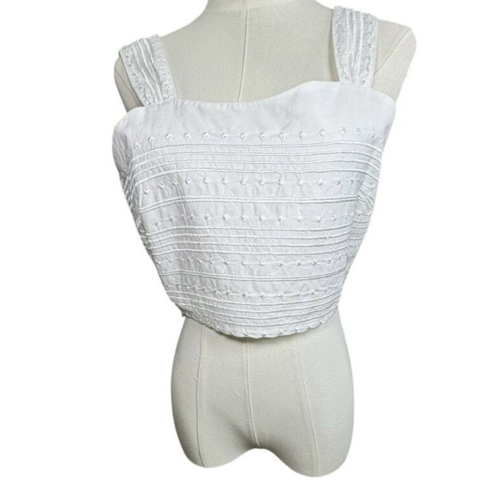 Avec Les Filles White Embroidered Crop Top Size 8 | Textured Cotton Tank | NWT - Picture 4 of 8